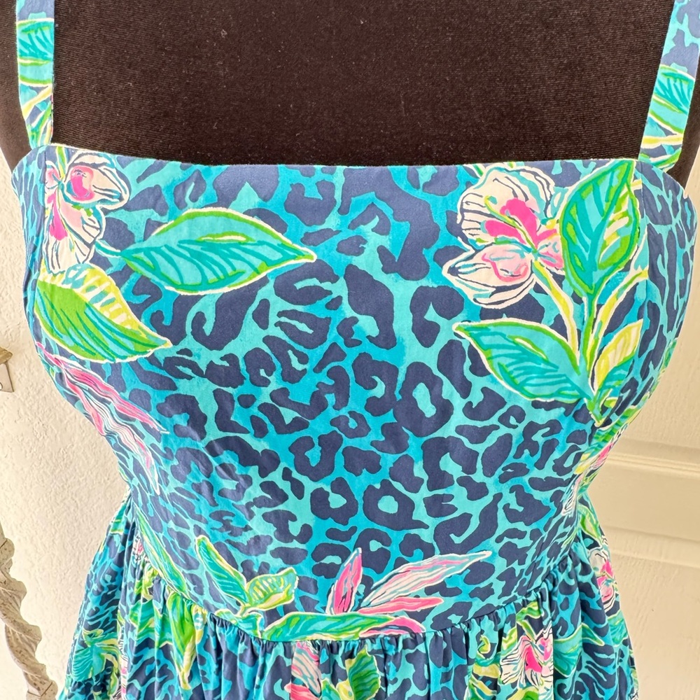 🦄Lilly Pulitzer Sz 12 Allison Dress Formentera Cheetah Turquoise Hot on the Spot - Picture 4 of 13